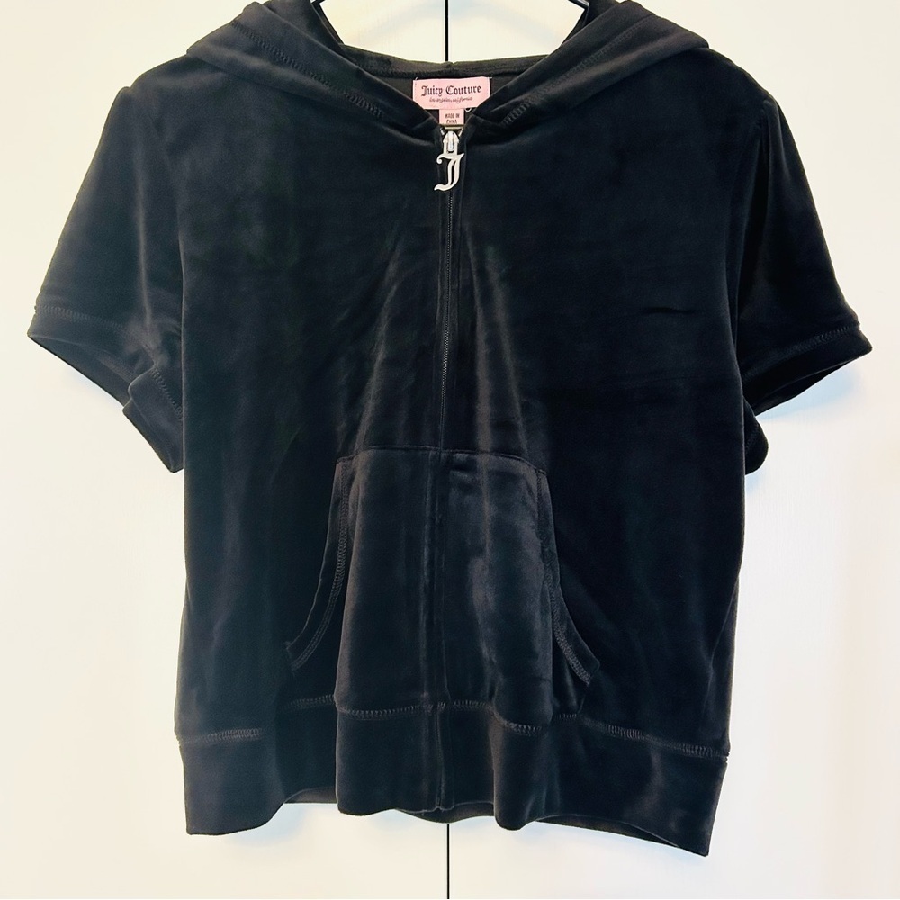 Juicy Couture Black Velvet Zip Jacket with Hood Bling XL NWT $189